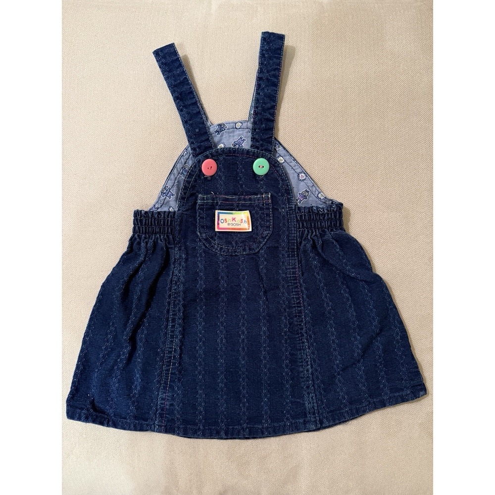 Vintage OshKosh B'Gosh Dress Overalls Kids Size 2T Stripe Denim Neon Buttons